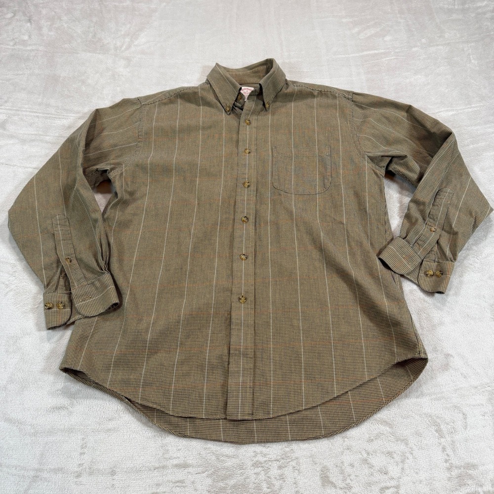 Brooks Brothers Mens Medium Brooksflannel Brown Houndstooth Wool Blend Shirt